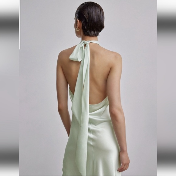 SOLD NWT Silk Maison French Bow Halterneck Silk Maxi Dress - Picture 2 of 9